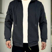 Men's Regular Fit Hoodie with Zip Pockets - Black, Polyester Blend, Long Sleeve, Casual Style