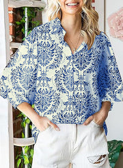 Women's Long-sleeved Printed Top Lapel