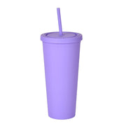 Double Layer Plastic Solid Color Simple Straw Cup