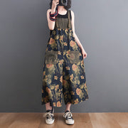 Korean Style Plus Size Fat Sister Printed Denim Wide Leg Suspender Pants