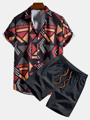 Women's 3D Digital Letter Print Short-sleeve Shirt Shorts Suit