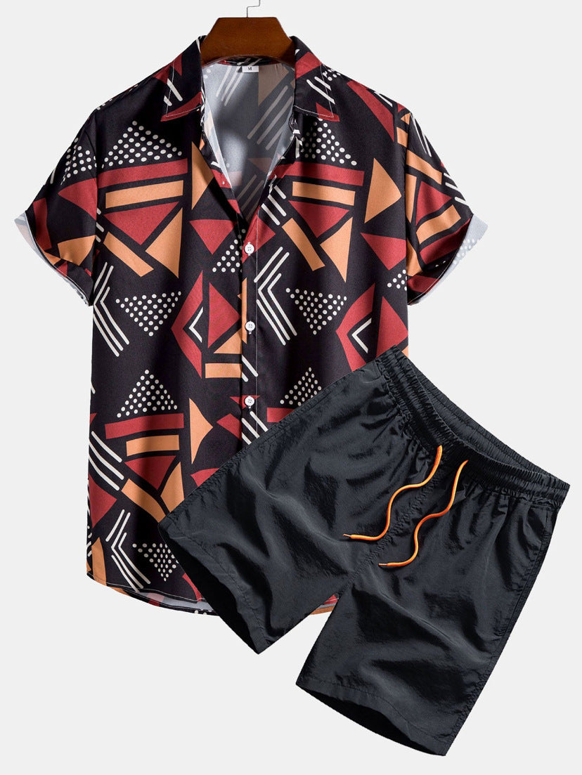 Women's 3D Digital Letter Print Short-sleeve Shirt Shorts Suit
