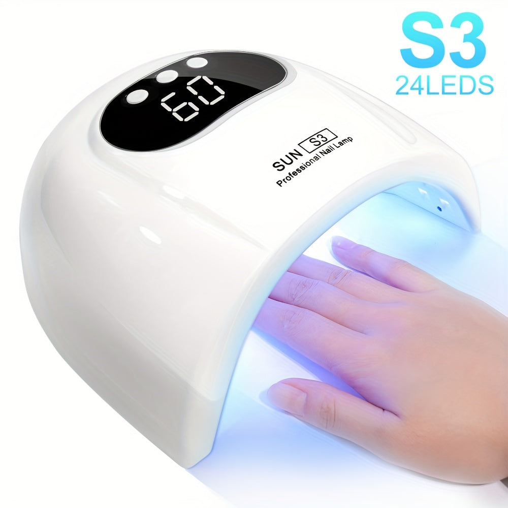Professional 24-UV LED Nail Lamp - Fast Gel Polish Drying with Auto Sensor, 3 Timer Settings & LCD Display, USB Powered for Hands, Feet & Nails