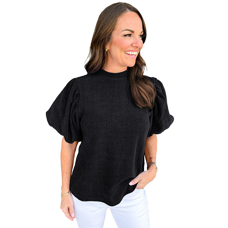 Solid Color Textured Pullover For Women