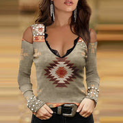 Sling Lace V-neck Long Sleeve Off-the-shoulder Women's Top