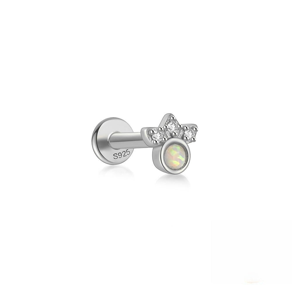 S925 Sterling Silver Opal Flat Head Internal Thread Piercing Cartilage Stud Earrings