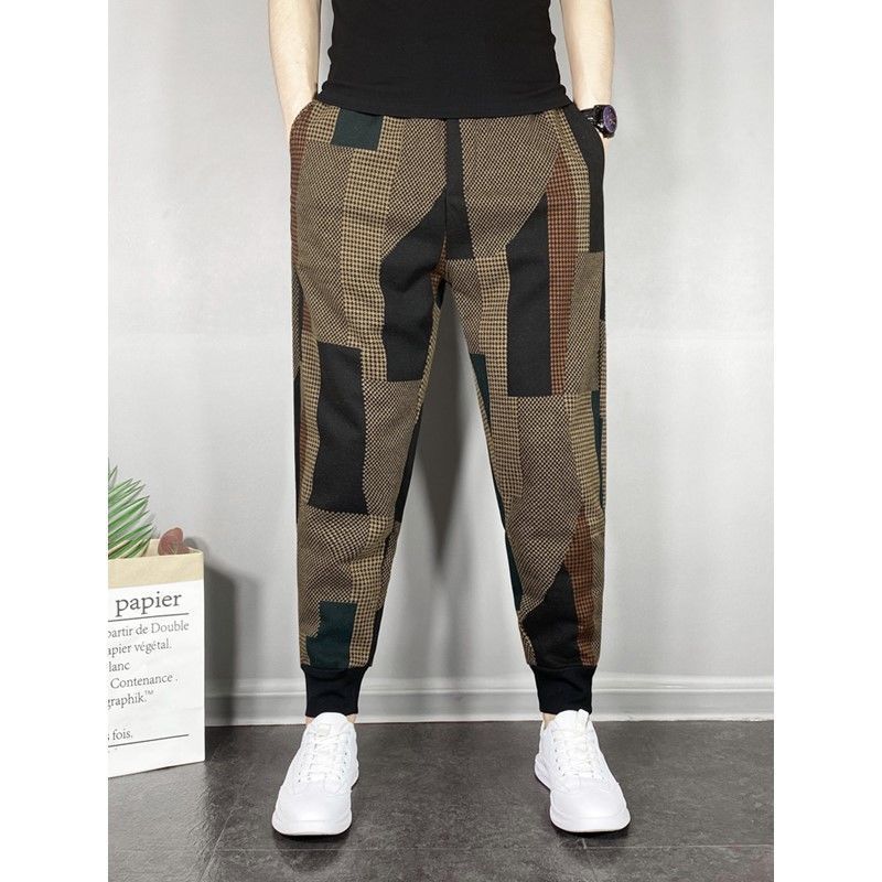 Men's Fashion Color Matching Woolen Tapered Casual Pants