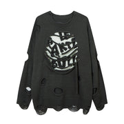 Heavy Industry Ripped Hollow-out Round Neck Sweater Bf Idle Style