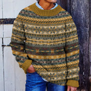 Digital Printing Striped Patchwork Round Neck Sweater