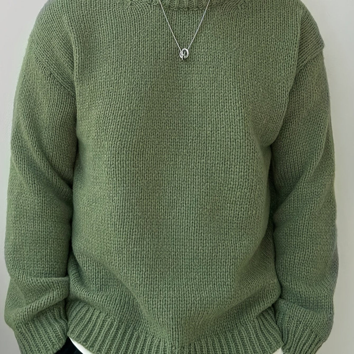 Men's Solid Knitted Pullover, Casual Long Sleeve Crew Neck Sweater For Fall Winter