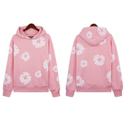 Flame Wood Cotton Puff Print Loose Velvet Padded Hooded Sweatshirt