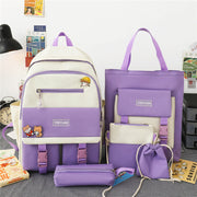 High Capacity Nylon Backpack For Middle School Students, Five Piece Set