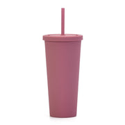 Double Layer Plastic Solid Color Simple Straw Cup