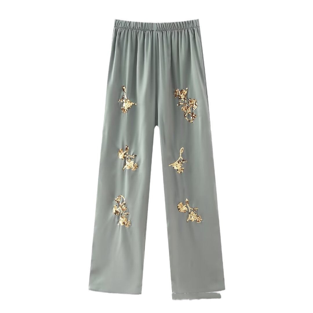 Fashionable Sequins Western Style All-matching Straight-leg Pants