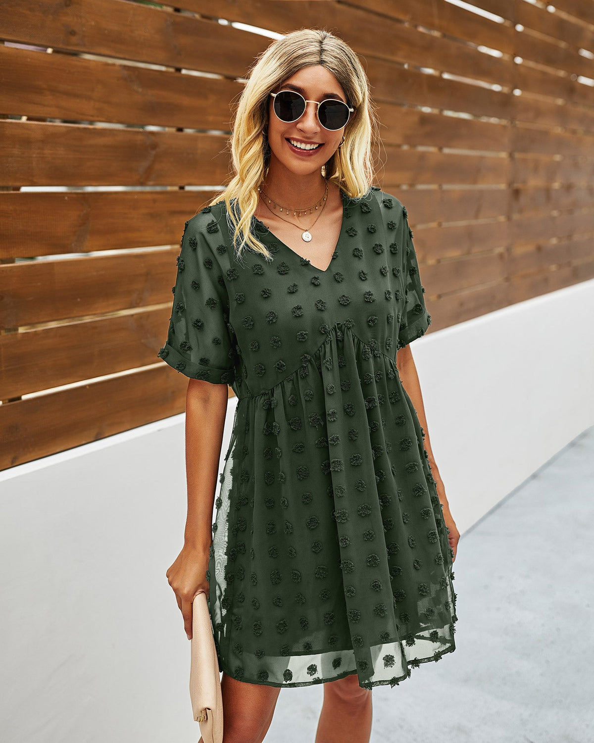 Solid Color Dotted Chiffon Little-girl Style Clothes Women's Dress
