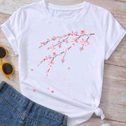 Flower Plant Bottoming Shirt Half Sleeve Simple Cartoon