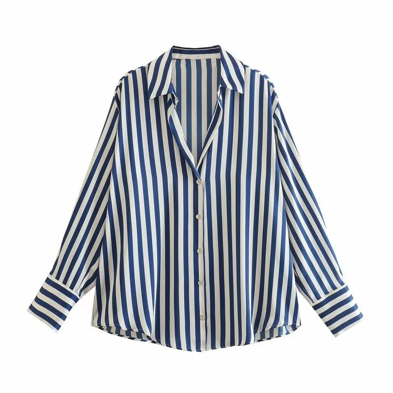 All-match Silk Satin Texture Draping Long-sleeved Shirt For Women