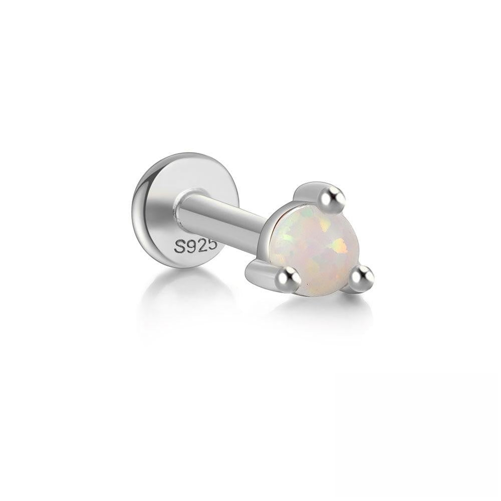 S925 Sterling Silver Opal Flat Head Internal Thread Piercing Cartilage Stud Earrings