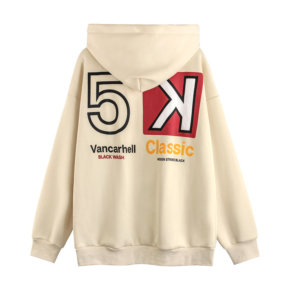 Hip Hop Letter Print Fleece Hooded Jacket Loose