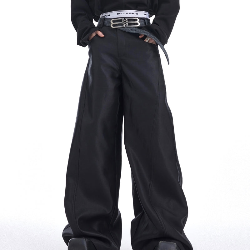 Liquid Streamer Texture Wide-leg Casual Pants