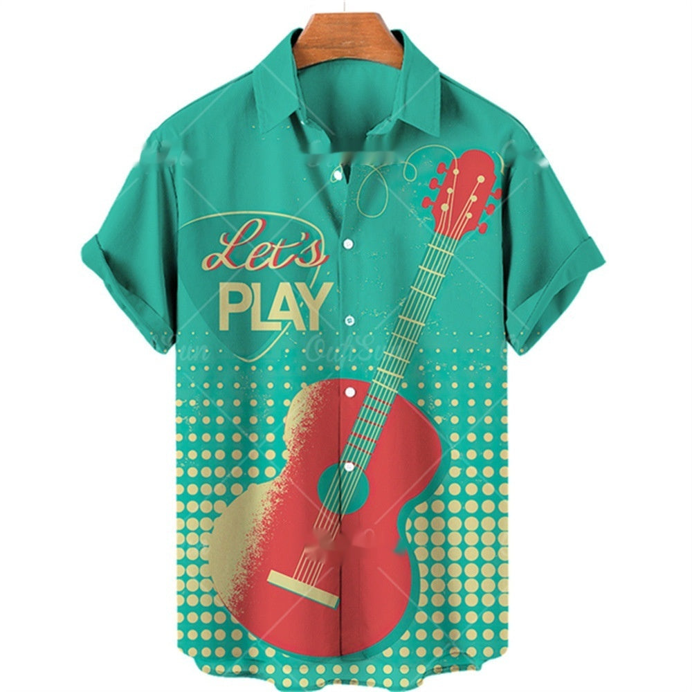 Men's Short-sleeved Casual Music Printing 3D Shirt Versatile