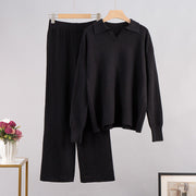 Knitted Pullover Wide Leg Trousers Two-piece Set