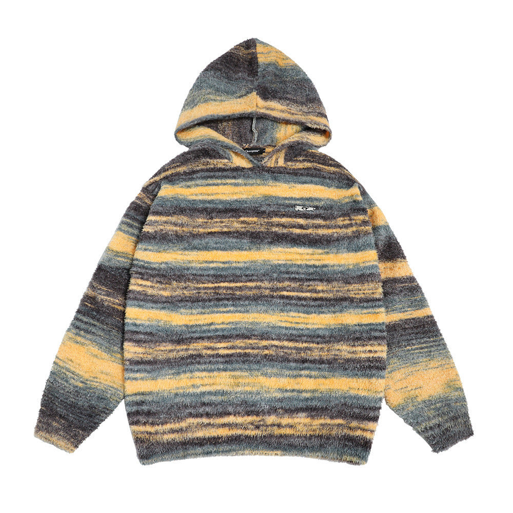 Gradient Stripes Hooded Sweater Men