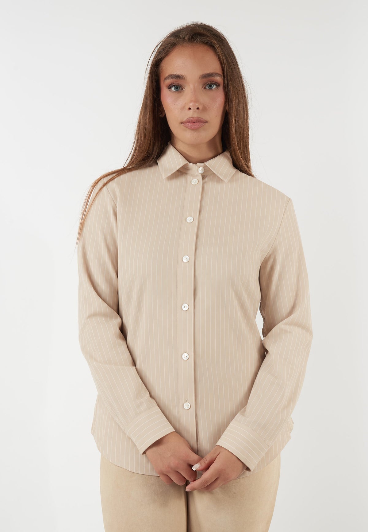 CAMICIA DANZA BEIGE A RIGHE