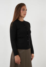 CARDIGAN IN LANA NERO CON VOLANT