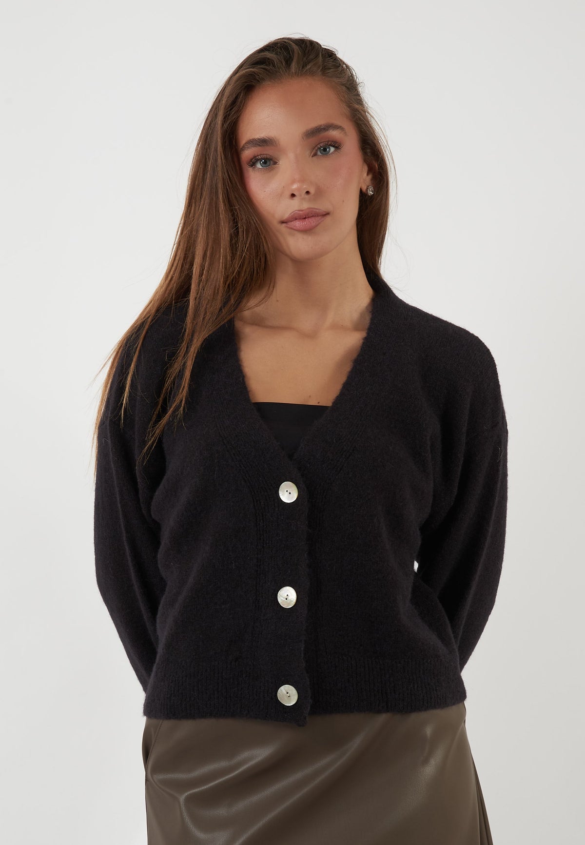 CARDIGAN IN MISTO ALPACA NERO