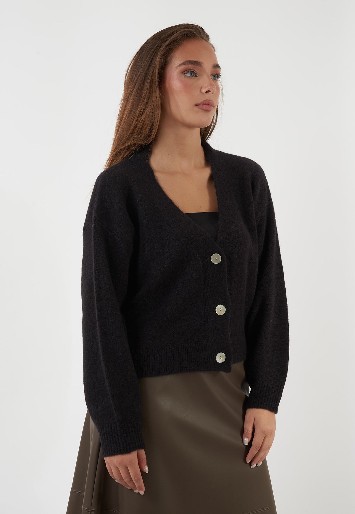 CARDIGAN IN MISTO ALPACA NERO