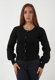 CARDIGAN NERO A COSTE CON APPLICAZIONI LUMINOSE