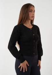 CARDIGAN NERO A COSTE CON APPLICAZIONI LUMINOSE