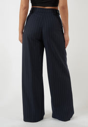 PANTALONE GESSATO BLU A GAMBA AMPIA