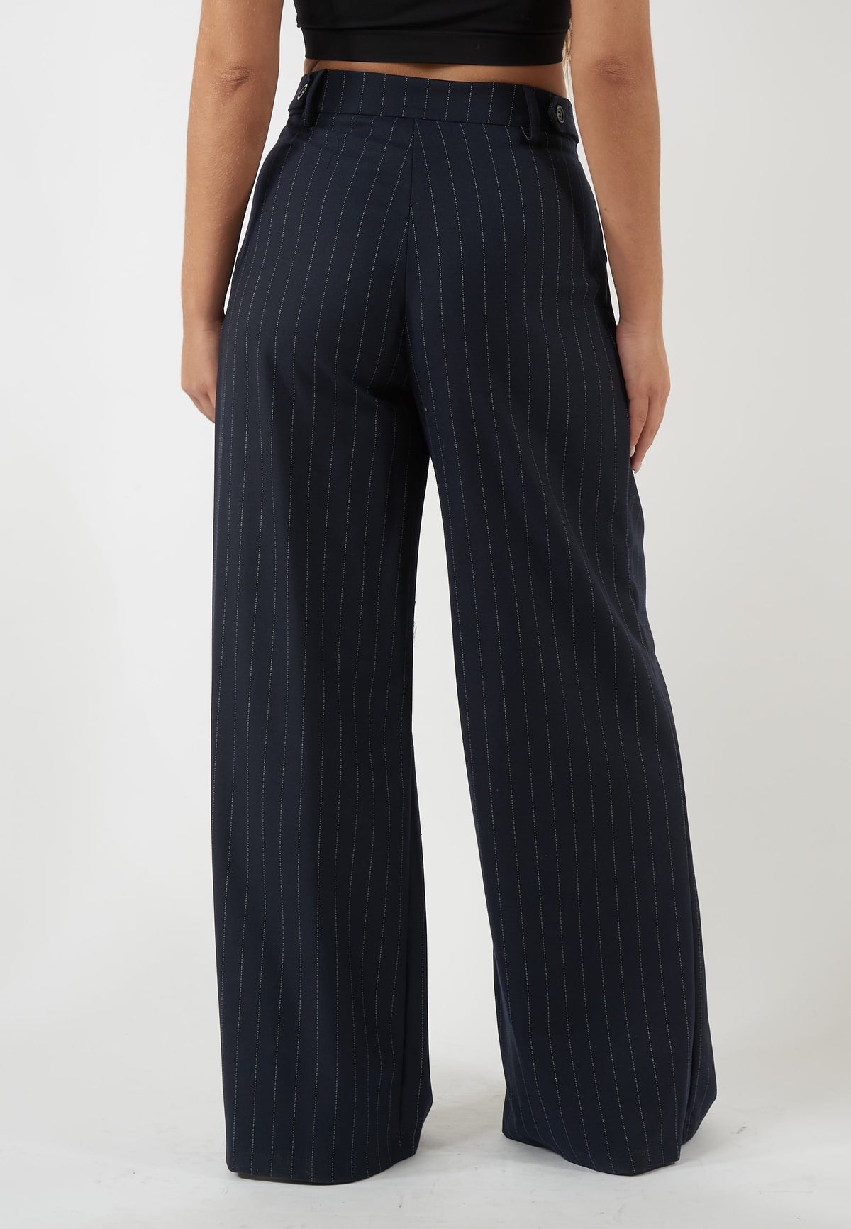 PANTALONE GESSATO BLU A GAMBA AMPIA