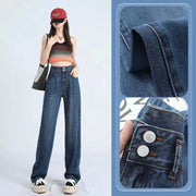 Draping Effect Jeans Women's Thin High Waist Straight Ice Silk Wide-leg Pants