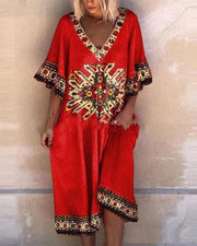 Digital Printed V-neck Plus Size Dress