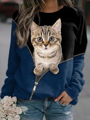 3D Printed Loose Round Neck Fashion Women's Sweater