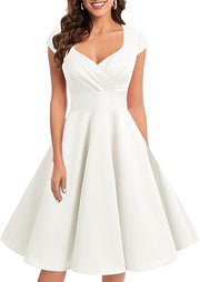 Retro Women's V-neck Half Sleeve Waist Dress