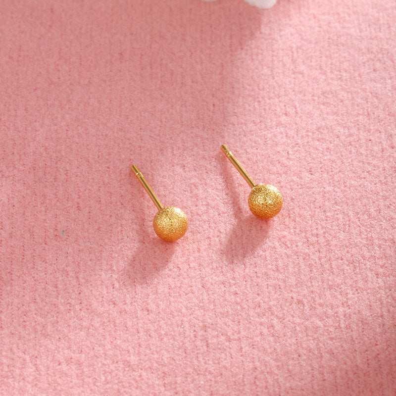Copper-plated Gold Frosted Glossy Round Mini Ear Studs