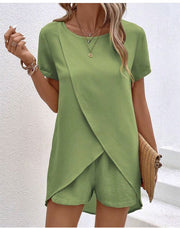 Solid Color Women's Suit Irregular Top Shorts