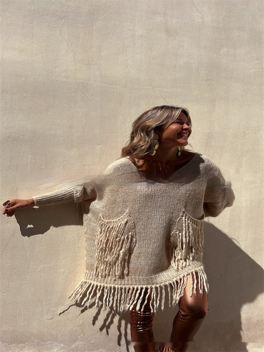 Women's Loose-fitting Tassel Knitted Sweater