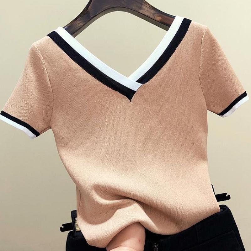Women's Thin Sweater V-neck Ice Silk Top