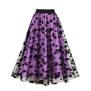 Mesh Double Layer Flock Printing Big Hem Skirt