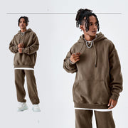 Solid Color Fleece-lined G Thick Hooded Sweater
