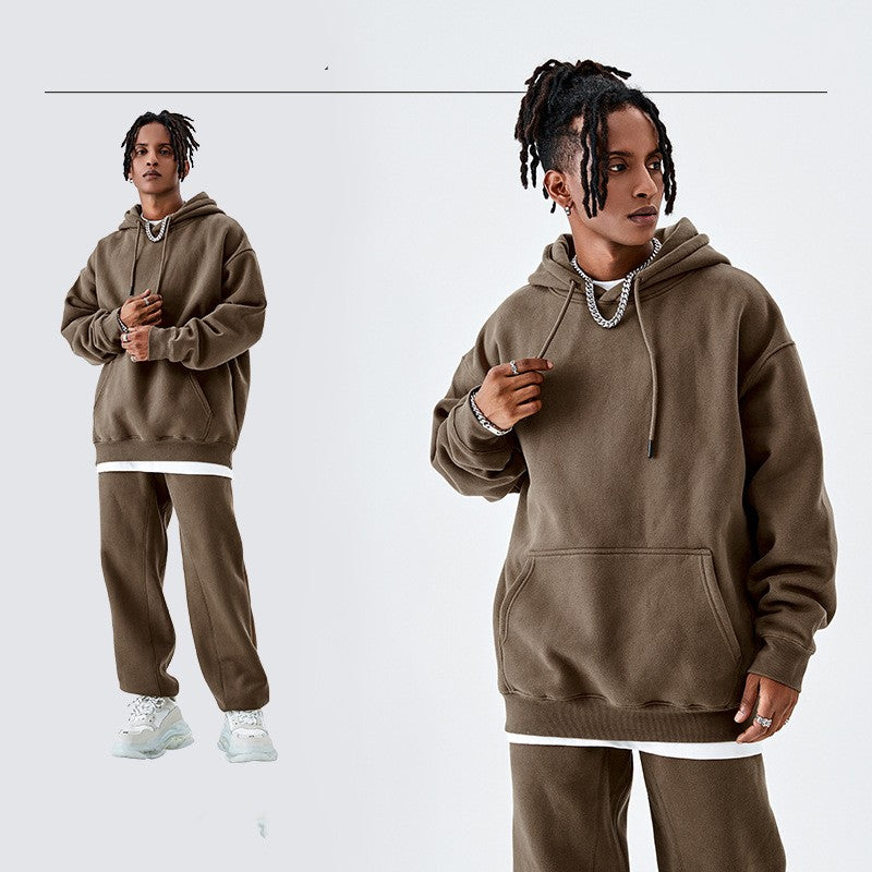 Solid Color Fleece-lined G Thick Hooded Sweater