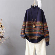 Women's Half Turtleneck Pullover Artistic Retro