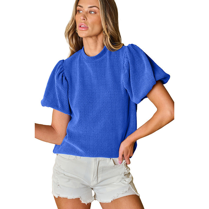 Solid Color Textured Pullover For Women