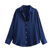 All-match Silk Satin Texture Draping Long-sleeved Shirt For Women