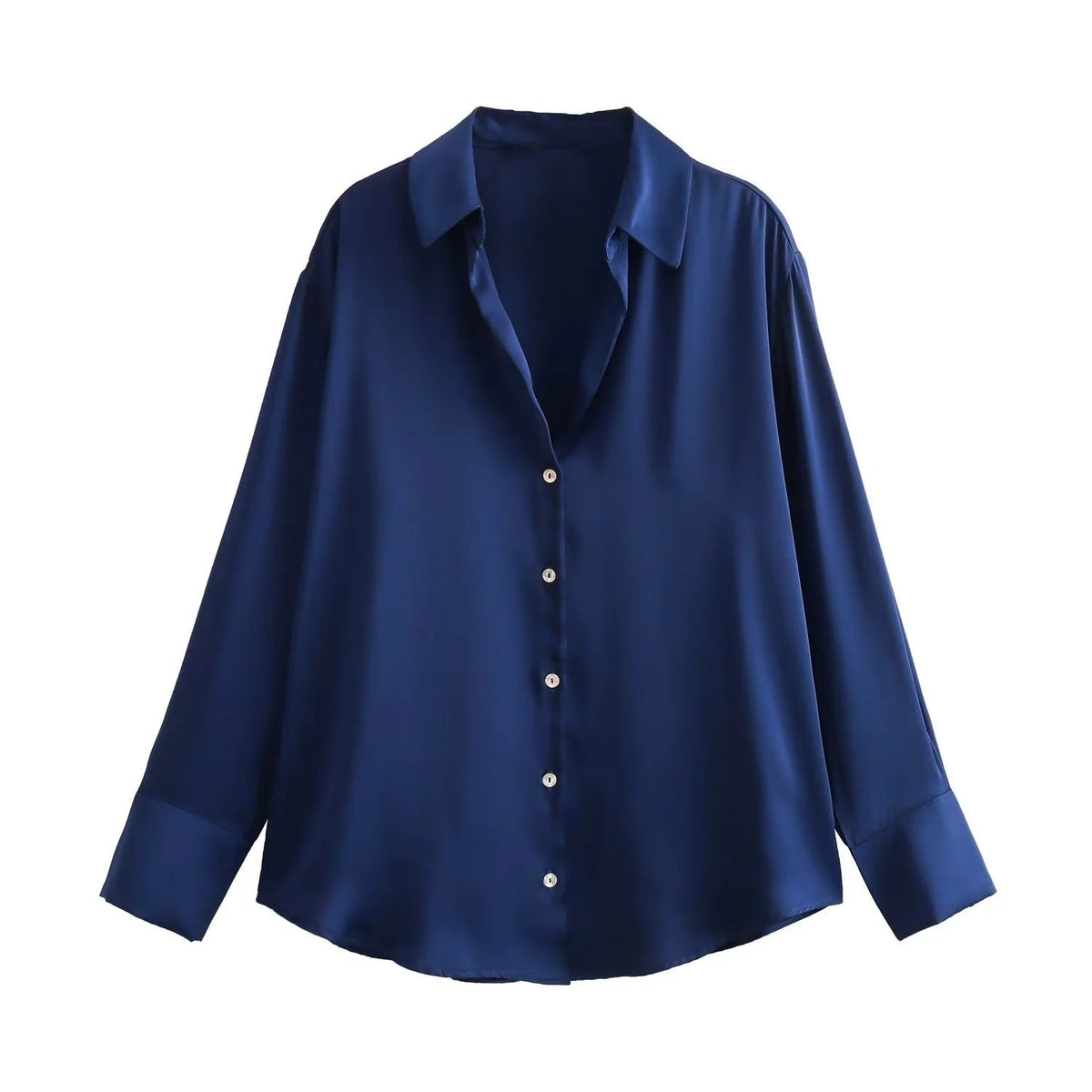 All-match Silk Satin Texture Draping Long-sleeved Shirt For Women